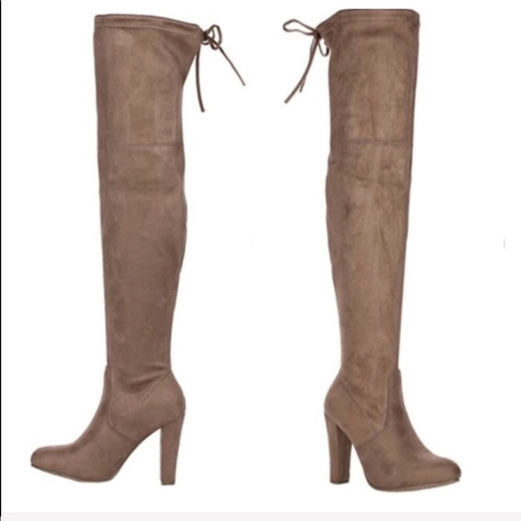 LAST 1!Taupe Slip on Over the Knee Boots - Picture 3 of 4